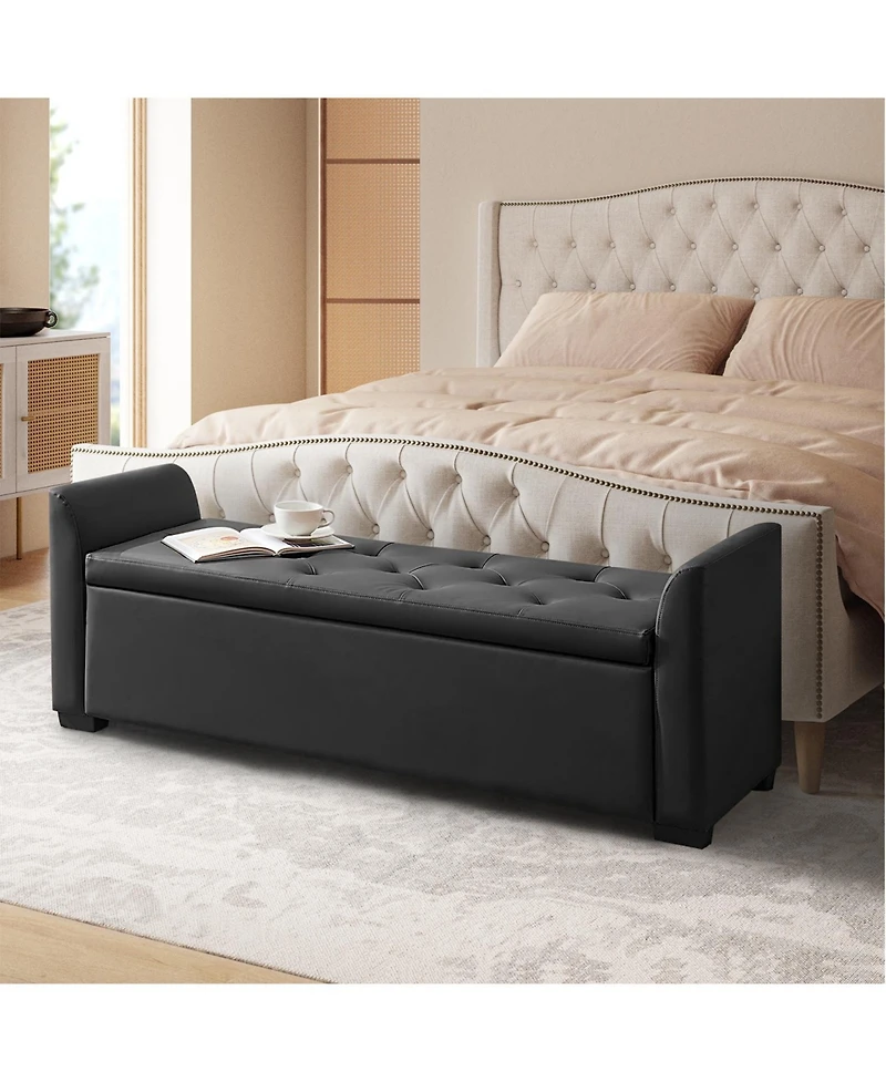 Monica 57.75"Wide Tufted Storage Bench with Flared Arms
