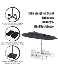 Gymax 15 ft Double-Sided Patio Umbrella Market Twin w/ Enhanced Base
