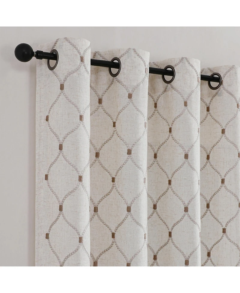 Kate Aurora 1 Piece Vienna Lux Embroidered Linen Blend Semi Sheer Grommet Window Curtain Panel - 84 in. Long