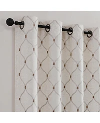 Kate Aurora 1 Piece Vienna Lux Embroidered Linen Blend Semi Sheer Grommet Window Curtain Panel - 84 in. Long