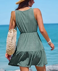 Cupshe Women's Breezy Crochet Lace Tiered Beach Cover Up Dress