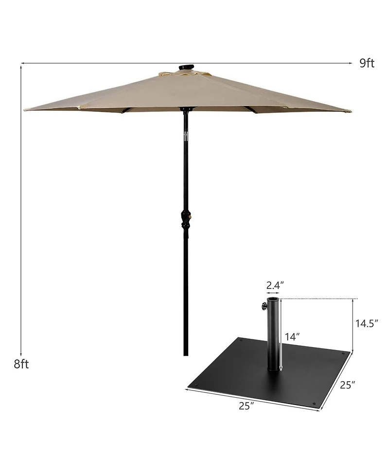 Gymax 9 Ft Patio Table Market Umbrella w/ 18 Solar Led Lights & Heavy-duty Base