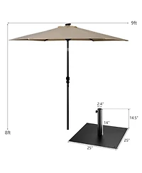Gymax 9 Ft Patio Table Market Umbrella w/ 18 Solar Led Lights & Heavy-duty Base