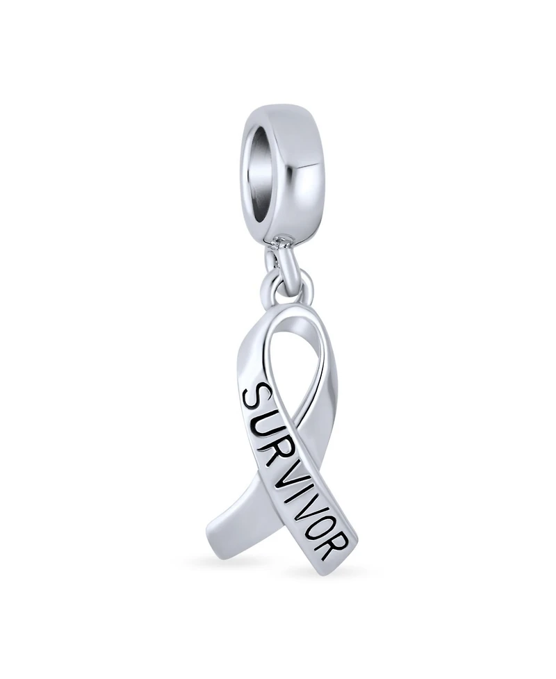 Bling Jewelry Set of 2 Ribbon Survivor Message Dangle Charm Bead Sterling Silver for European Bracelet