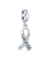 Bling Jewelry Set of 2 Ribbon Survivor Message Dangle Charm Bead Sterling Silver for European Bracelet