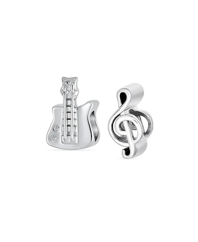Bling Jewelry Set of 2 Music Notes G Clef & Electric Guitar Charm Bead Sterling Silver