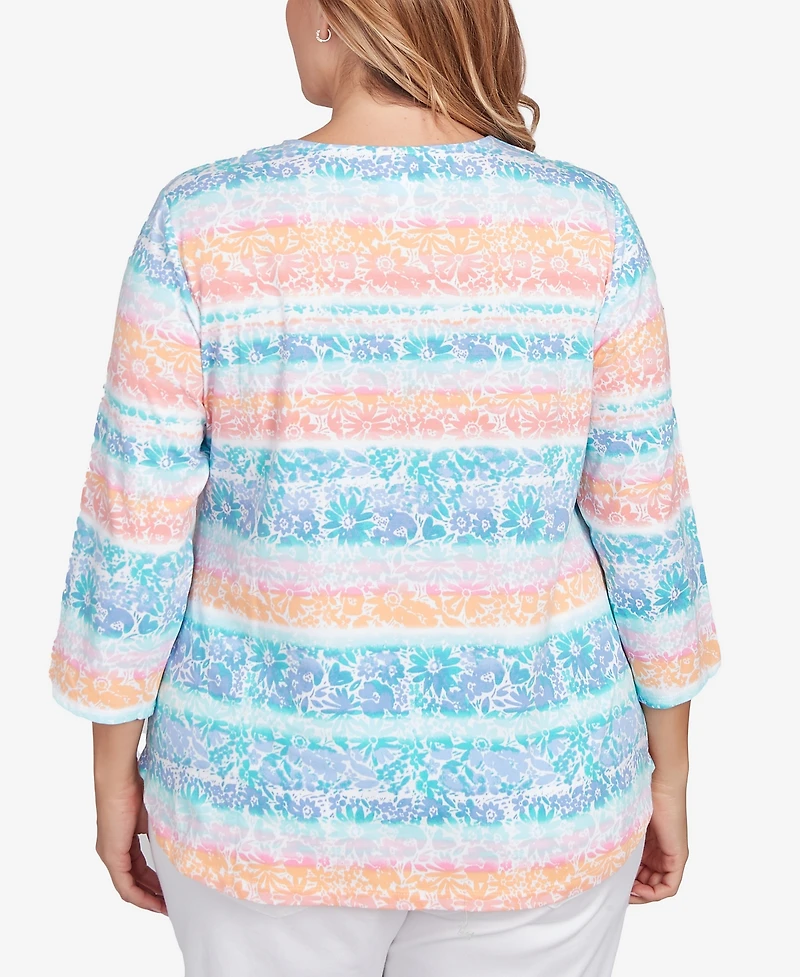 Ruby Rd. Plus Watercolor Stripe Print Top
