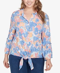 Ruby Rd. Plus Floral Button Tie Front Top