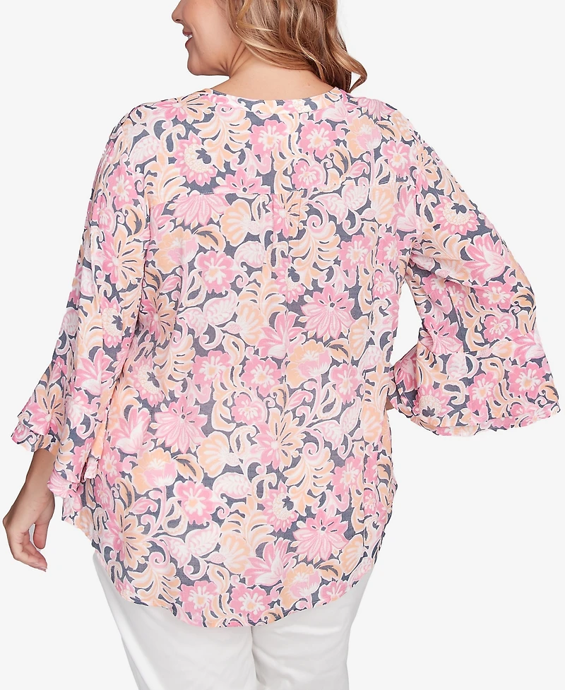 Ruby Rd. Plus Ruffle Sleeve Henley Top