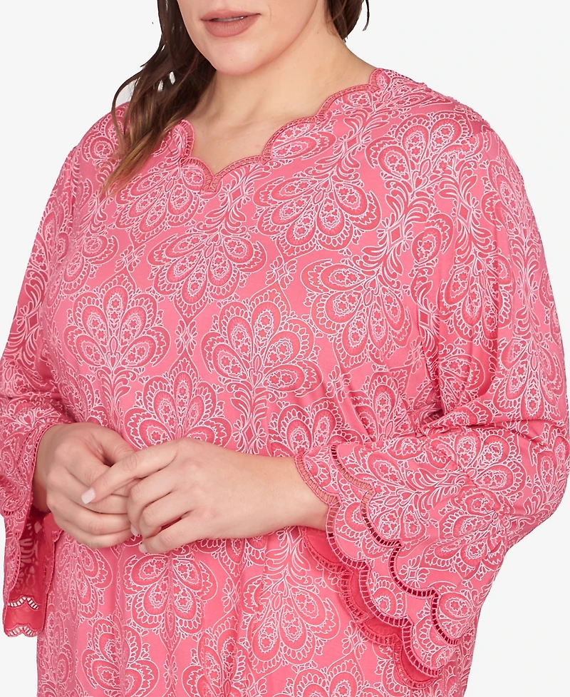 Ruby Rd. Plus Print Solid Burnout Top