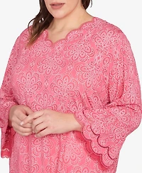 Ruby Rd. Plus Print Solid Burnout Top