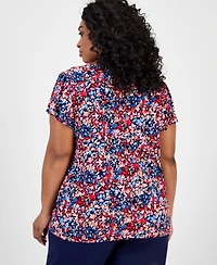 Jones New York Plus Printed Keyhole Top