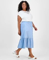 Jones New York Plus Chambray Midi Skirt