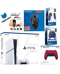 Sony Playstation 5 Slim Disc Bundle with Extra Controller, Plantronics Headset, Pro Gamer Kit, Trigger Kit and MightySkins Decal Voucher