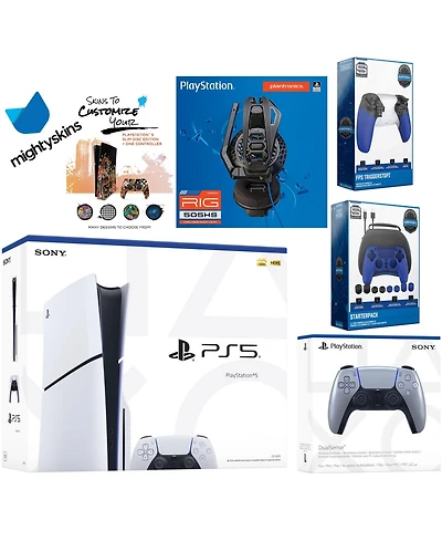 Sony Playstation 5 Slim Disc Bundle with Extra Controller, Plantronics Headset, Pro Gamer Kit, Trigger Kit and MightySkins Decal Voucher