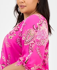 Jones New York Plus Paisley-Print Tie-Sleeve Blouse