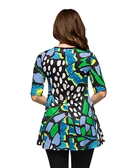 24seven Comfort Apparel Women's Elbow Sleeve Casual Tunic Scoop Neckline Top