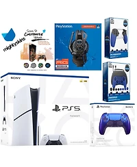 Sony Playstation 5 Slim Disc Bundle with Extra Controller, Plantronics Headset, Pro Gamer Kit, Trigger Kit and MightySkins Decal Voucher