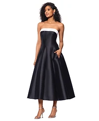 Betsy & Adam Petite Strapless Midi Ballgown