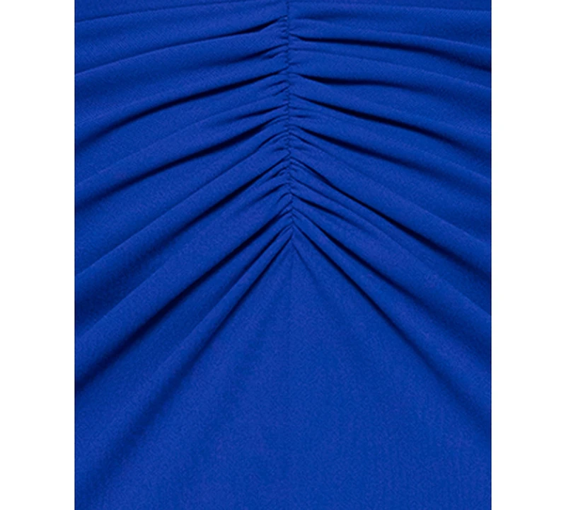 Betsy & Adam Petite Long-Sleeve Ruched Gown