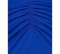 Betsy & Adam Petite Long-Sleeve Ruched Gown