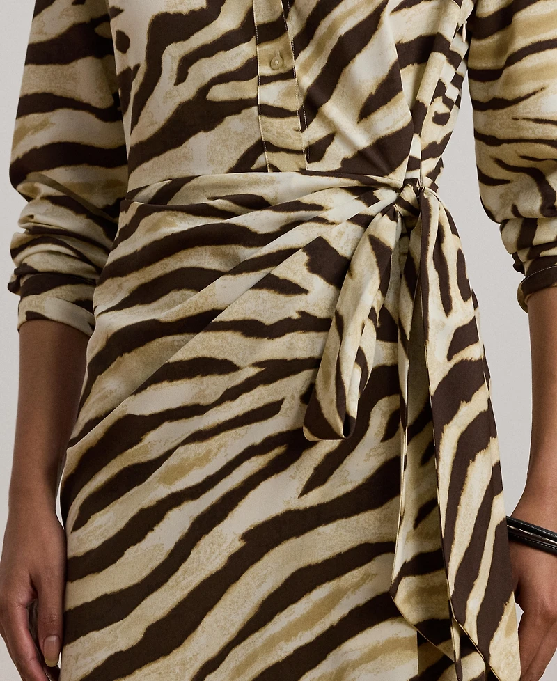 Lauren Ralph Women's Zebra-Print Tie-Front Crepe Shirtdress