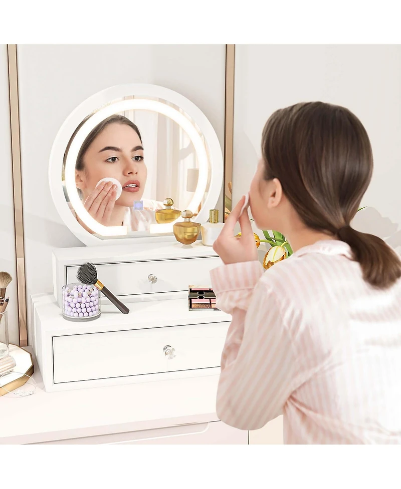 Vanity Mirror with 2 Slide-out Drawers 3 Lighting Modes & Adjustable Brightness