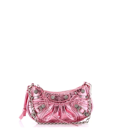 Pre-Owned Balenciaga Mini Le Cagole Giant Studs Shoulder Bag Leather with Crystals