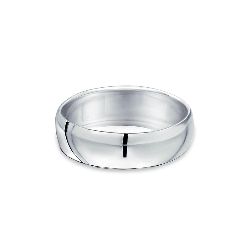 Bling Jewelry Simple Traditional Dome Promise Band Ring .925 Sterling Silver 7MM Comfort Fit