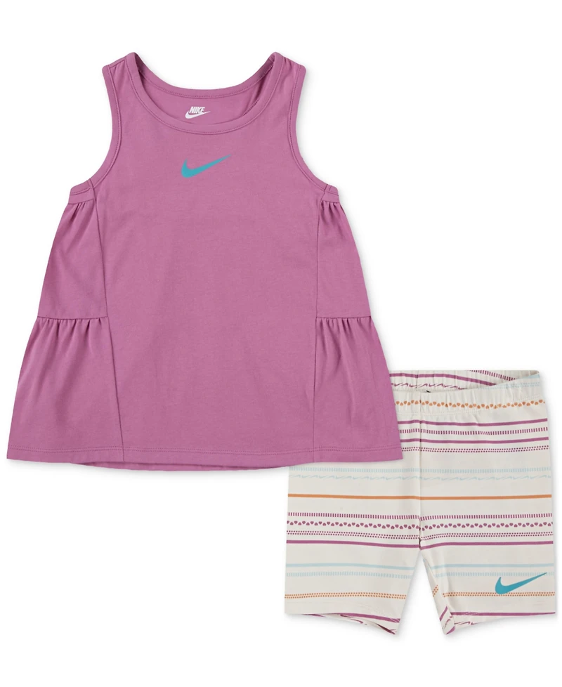 Nike Little Girls Sunny Swoosh Tank Top & Bike Shorts, 2 Piece Set