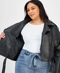 Jou Jou Trendy Plus Size Faux-Leather Belted Jacket