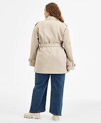Jou Trendy Plus Double-Breasted Belted Trench Coat