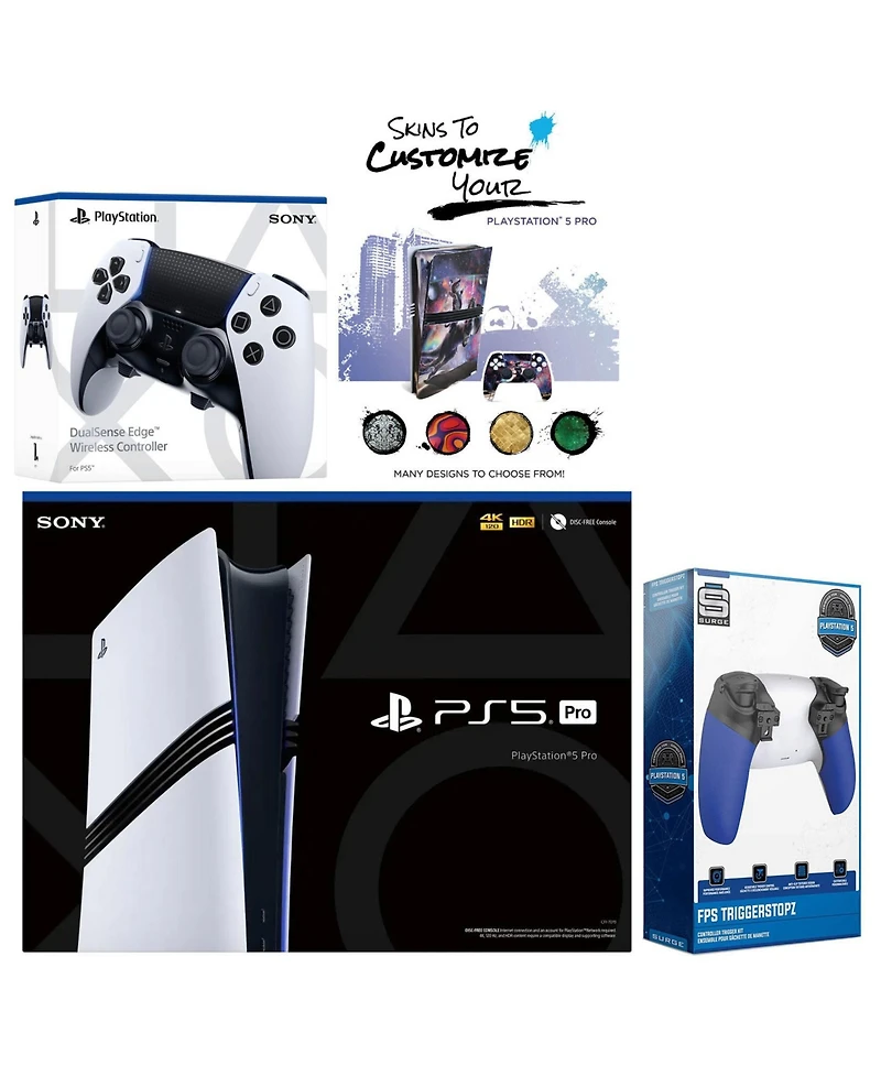 Sony PlayStation 5 Pro with Extra Edge Controller, Trigger Stop Kit and MightySkins Decal Voucher