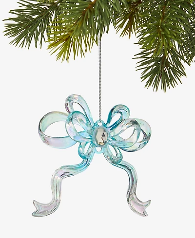 Holiday Lane Pastel Shine Blue Glitter Bow Ornament, Macy's Exclusive