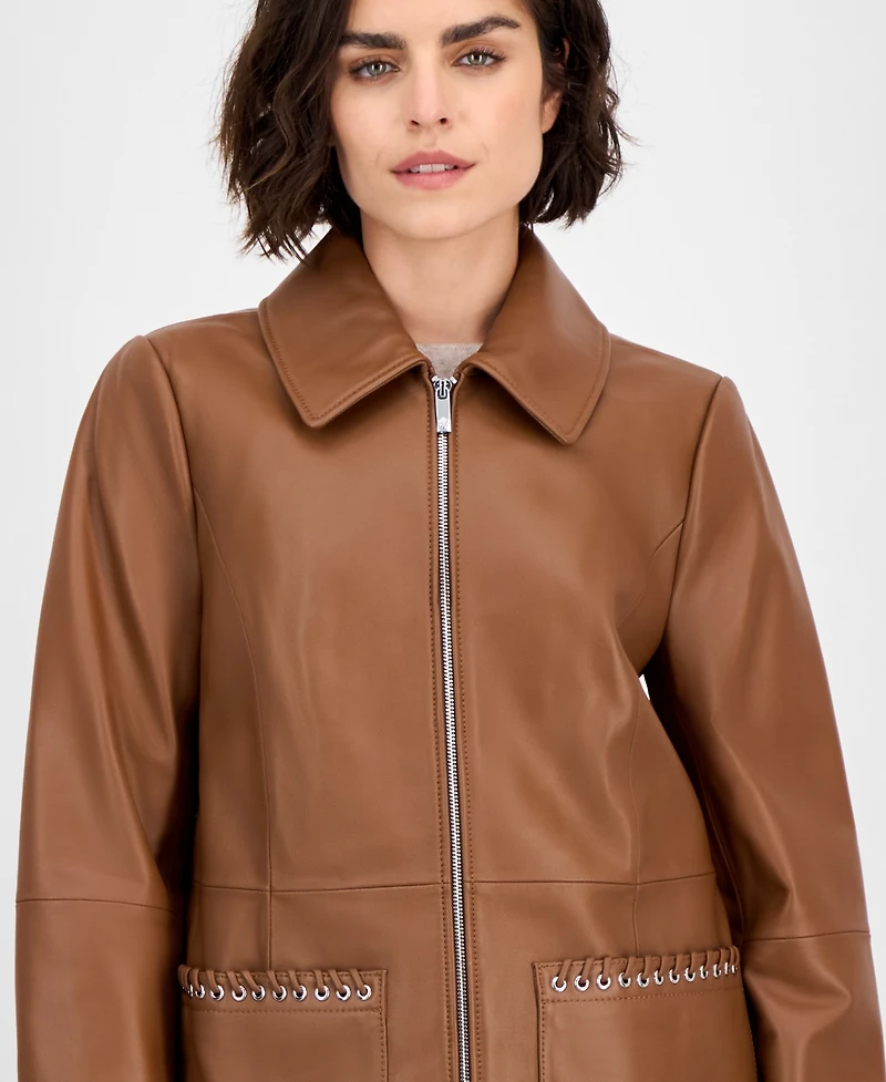 Anne Klein Women's Zip-Front Leather Jacket