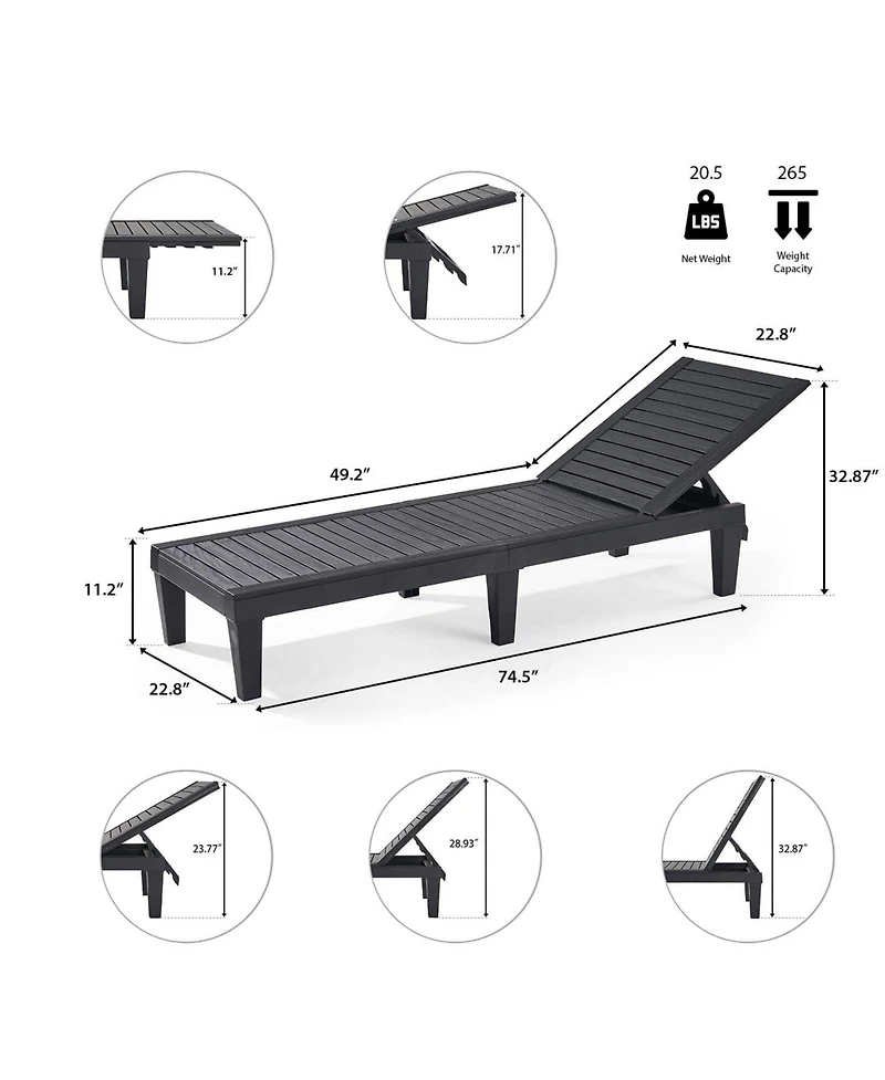 Adjustable & Waterproof Outdoor Patio Chaise Lounge Chairs - 1-Count