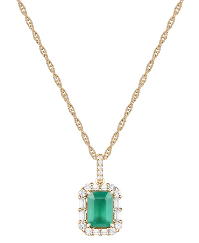 Emerald (1 ct. t.w.) & Diamond (1/4 Halo 17" Pendant Necklace 14k Gold (Also Ruby and Sapphire)