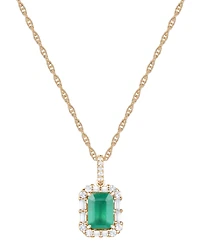 Emerald (1 ct. t.w.) & Diamond (1/4 Halo 17" Pendant Necklace 14k Gold (Also Ruby and Sapphire)
