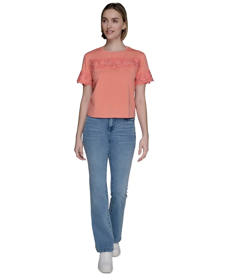 Karl Lagerfeld Paris Women's Lace-Trim Knit Top