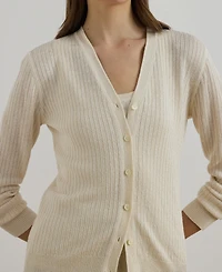 Lauren Ralph Women's Rib-Knit Linen-Blend V-Neck Cardigan