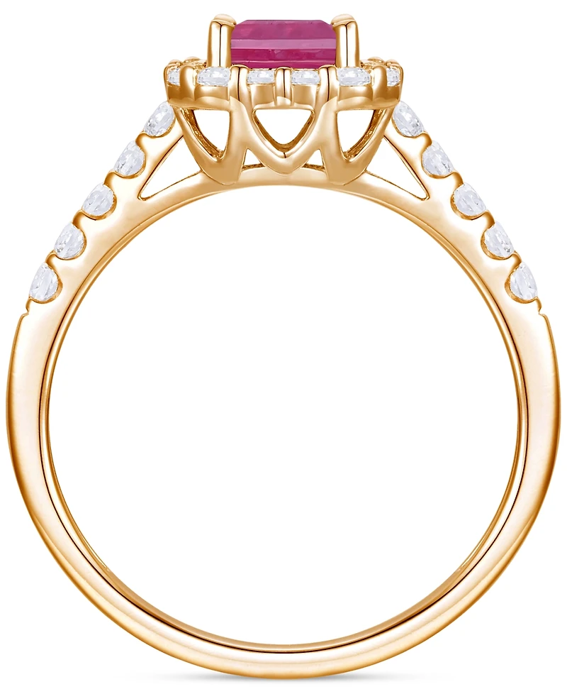 Emerald (1 ct. t.w.) & Diamond (3/8 Round Baguette Halo Ring 14k Gold (Also Ruby Sapphire)