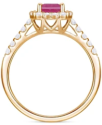 Emerald (1 ct. t.w.) & Diamond (3/8 Round Baguette Halo Ring 14k Gold (Also Ruby Sapphire)