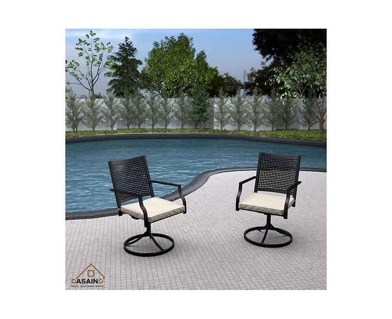 Casainc Outdoor Iron Frame Swivel Dining Chair with Cushions (Set of 2)