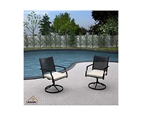 Casainc Outdoor Iron Frame Swivel Dining Chair with Cushions (Set of 2)