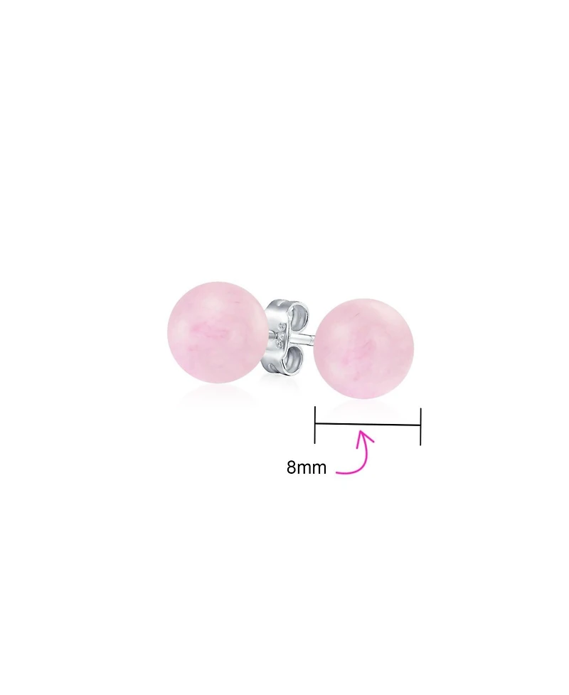 Bling Jewelry Set of 3 8MM Natural Pink Quartz Red Carnelian Green Aventurine Drop Ball Earrings