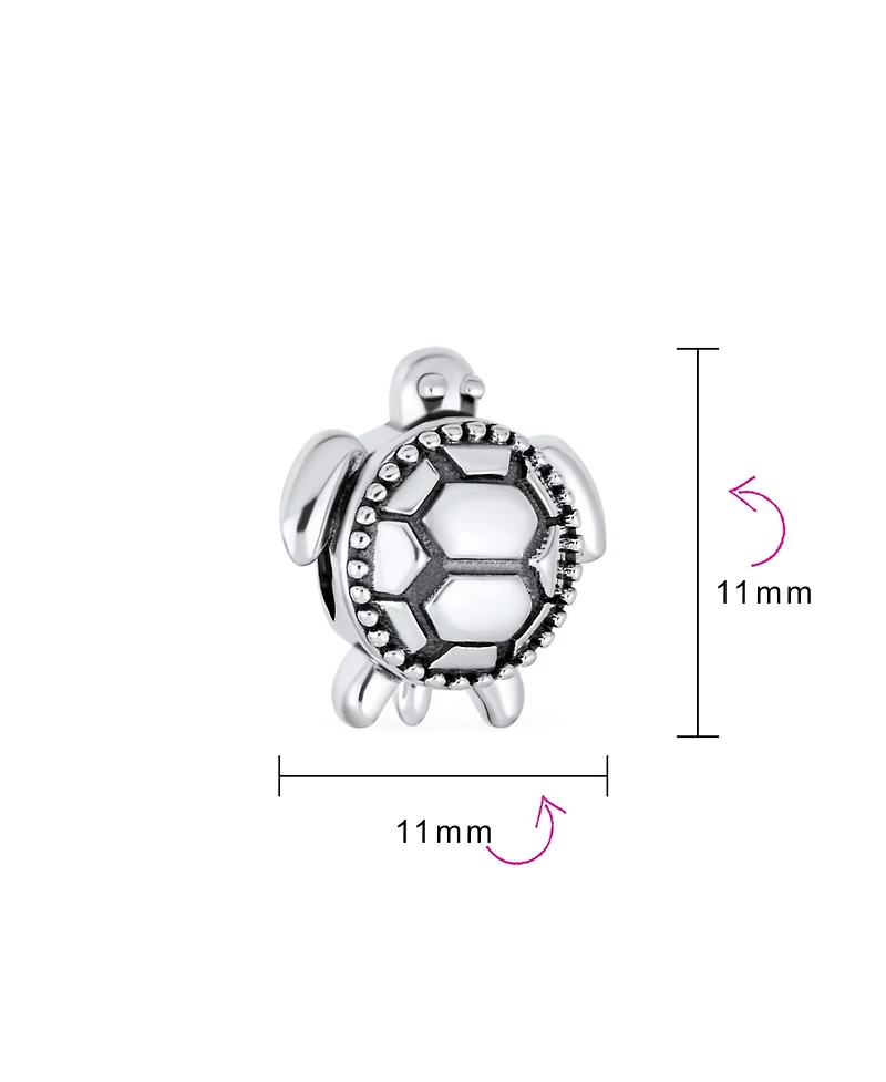 Bling Jewelry Set of 2 Oval Round Nautical Sea Turtle Charm Bead in Oxidized Sterling Silver
