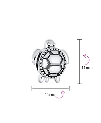 Bling Jewelry Set of 2 Oval Round Nautical Sea Turtle Charm Bead in Oxidized Sterling Silver
