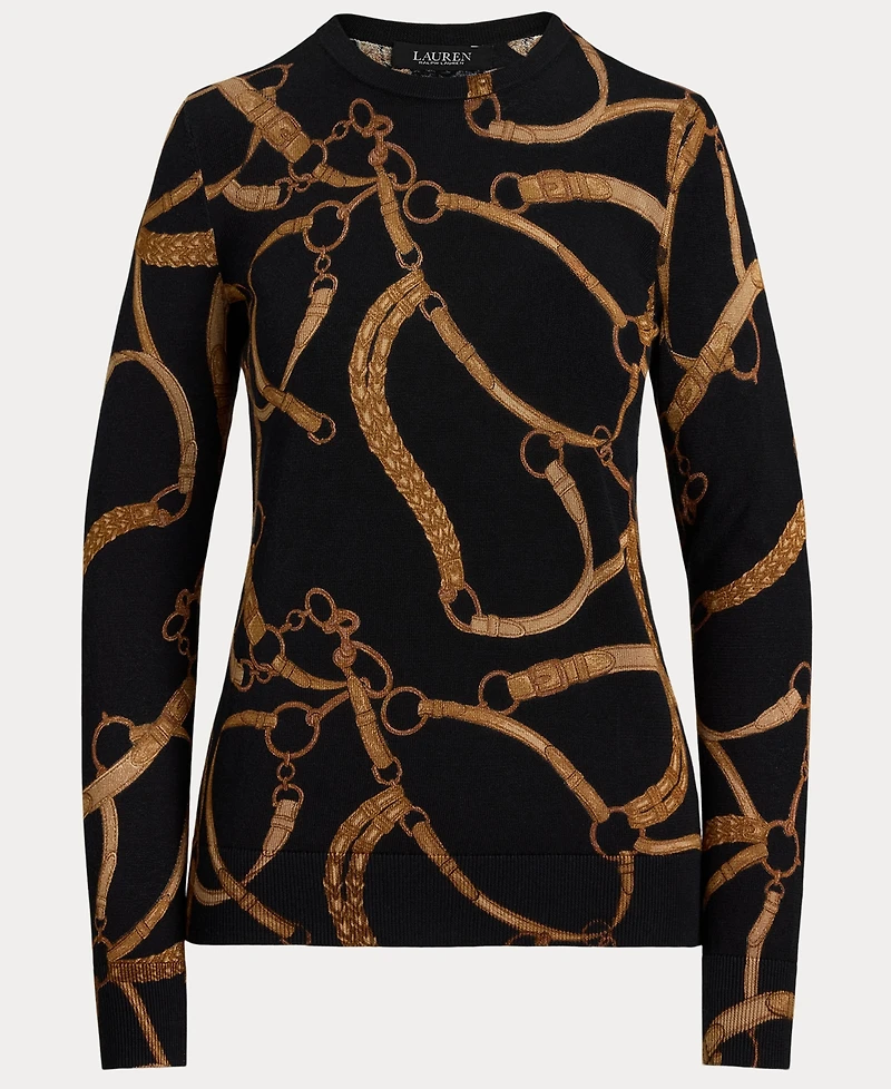 Lauren Ralph Women's Belting-Print Cotton-Blend Sweater