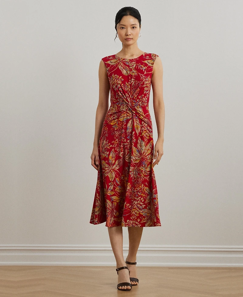 Lauren Ralph Women's Floral Twist-Front Stretch Jersey Dress