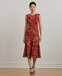 Lauren Ralph Women's Floral Twist-Front Stretch Jersey Dress